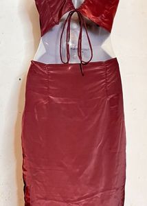 Elegant Maroon Backless Dress.