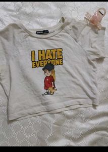 white baby tee with having i hate everyone..