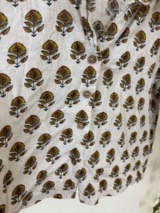 White Printed Cropped Kurta Top