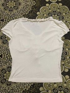 Kawaiii White Ruffled Tie-Front Top