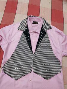 Chic Striped Vest &amp; Pink Shirt Combo