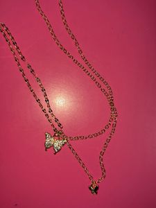 Gold Tone Butterfly Layered Necklace