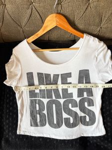 White "Like A Boss" Cropped T-Shirt