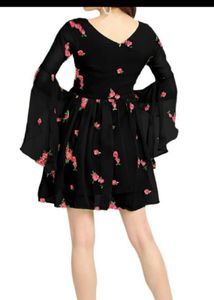 Chic Black Floral Bell Sleeve Dress