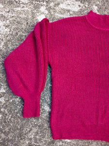 Chic Magenta Balloon Sleeve Sweater