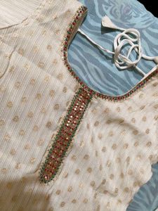 Elegant Cream Kurta Set with Teal Dupatta