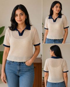 Sheer Knit Polo Top