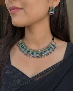 Peacock Feather Necklace & Earring Set