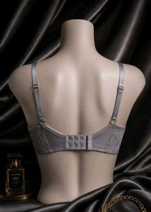 New Elegant Grey Lace Trim Bra