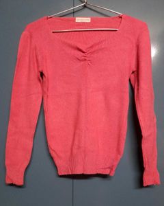 Pink Ruched Sweetheart Neck Knit Sweater Crop Top