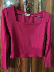 Ribbed Square Neck Long Sleeve Top