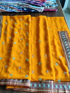 Orange Embellished Saree Candicn : New