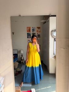 Vibrant Yellow &amp; Blue Ombre Gown