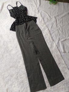 ♥️Chic Black Floral Top &amp; Grey Trousers Set♥️