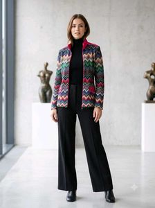 Colorful Zigzag Print Open Front Jacket