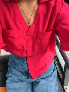 Vibrant fushia pink Collared Button-Up Shirt