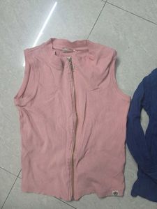Blue Textured Button-Up Top