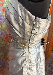 Elegant Silver Ruched beaded Cocktail Dress