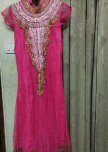 Pink Embroidered Anarkali Kurta Set With Heavy Wor