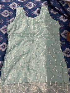 Elegant Mint Green Embroidered Short Kurti