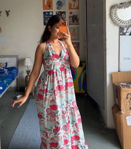 Boho Floral Halter Neck Dress