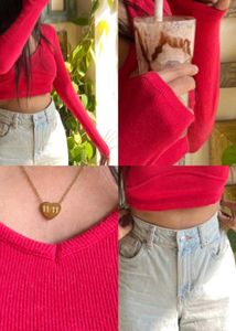 Red Cropped Long Sleeve Top