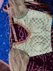 Green &amp; Gold Lehenga Choli Set