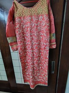 Elegant Peach Kurta with Gold Embellishments