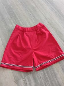 Red Culotte Shorts with Striped Hem