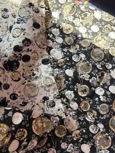 1mtr Elegant Black &amp; Gold Floral Print Fabric