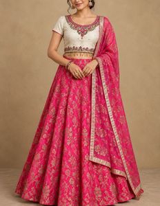 Elegant Pink & White Embroidered Lehenga Choli