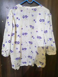 White Floral Print Open Front Top