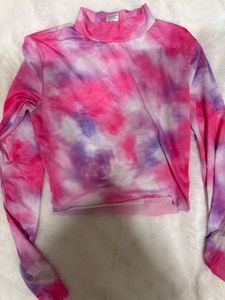 Pink Tie-Dye Lettuce Hem Crop Top