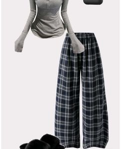 Checkered palazzo pajama pants women