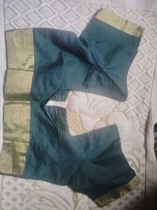 Elegant Teal Blouse with Gold Trim