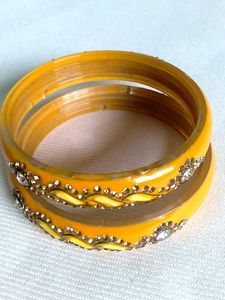 Vibrant Yellow Bangle Set with Embellishments