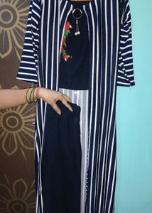 Stylish Navy Blue Striped Kurta Set