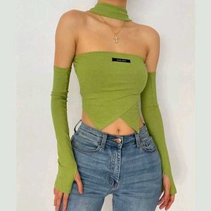 I. Lime Green Asymmetrical Crop Top