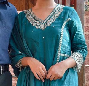 Teal Embroidered Kurta Set with Dupatta
