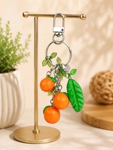 Cute Orange & Leaf Charm Keychain