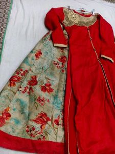 Stunning Red Embellished Kurta and skirt