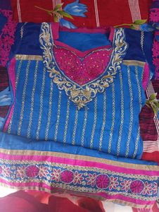 beautiful blue and pink kurta with back work and beautiful net sleeves
