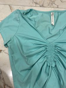 Mint Green Ruched V-Neck Top