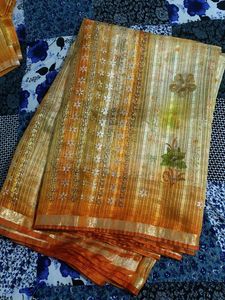 Elegant Orange Striped Saree