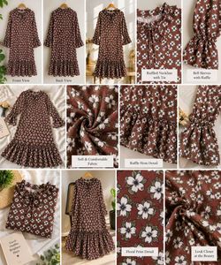 Chic Brown Floral Print Midi Dress
