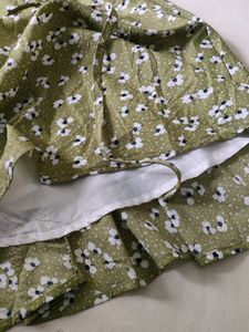 Olive Green Floral Mini Dress
