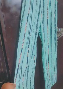 Light Cyan Color Striped Jumpsuit For 32 Bust