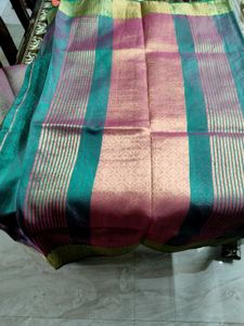 Elegant Green &amp; Gold cotton blend Saree