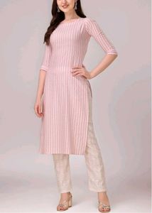 Elegant White & Pink Striped Kurti (Unworn, Like N