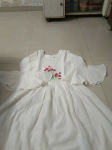 White Top with Embroidered Pink Flowers